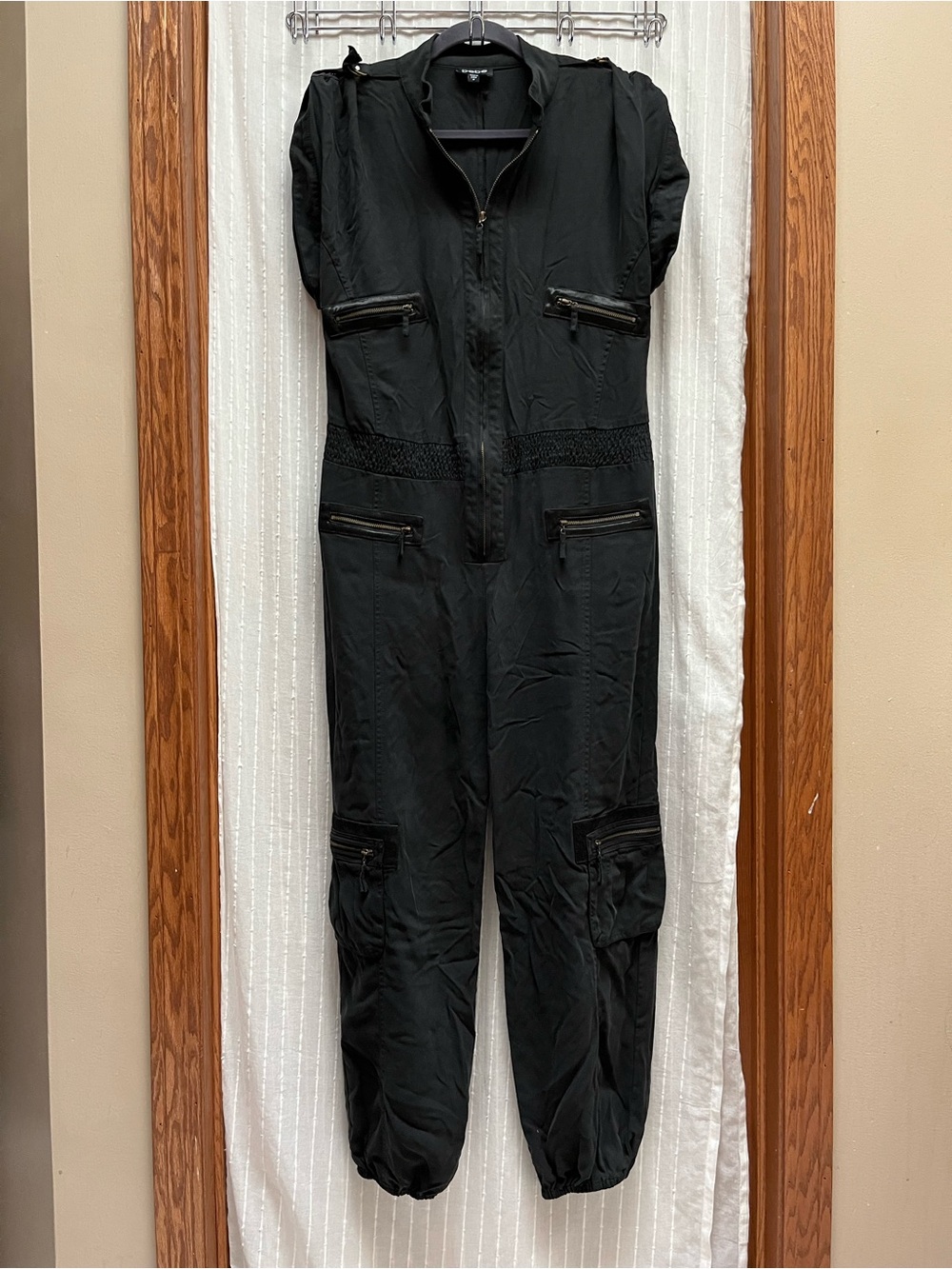 Bebe Vintage Y2K  Utility Edge Chic 100% Silk Jumpsuit Size M